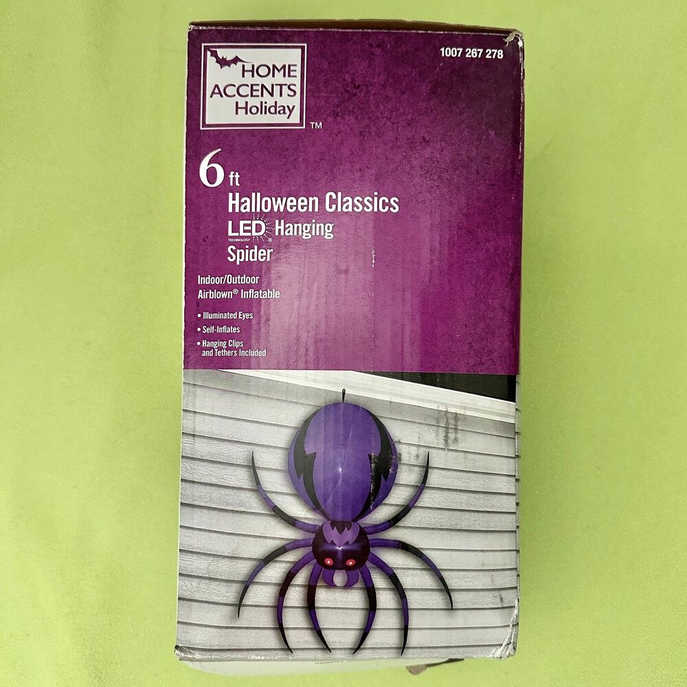 Home Accents 6 Ft Inflatable Hanging Spider Led Purple Airblown Halloween New